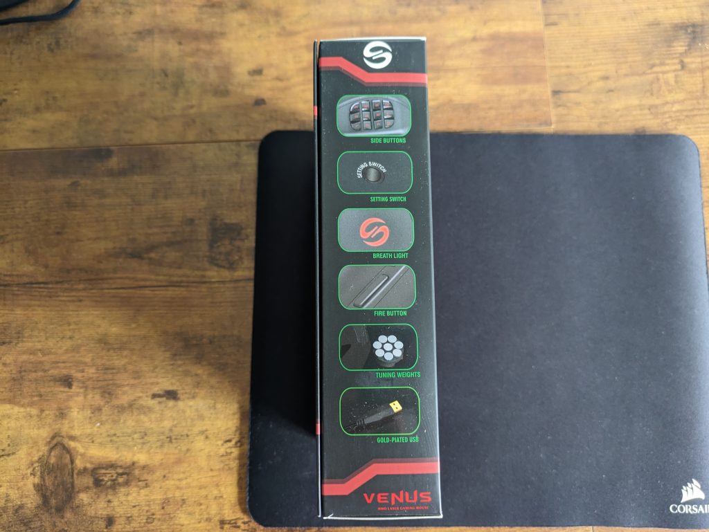 Verpackung der UtechSmart Venus Gaming-Maus von der linken Seite