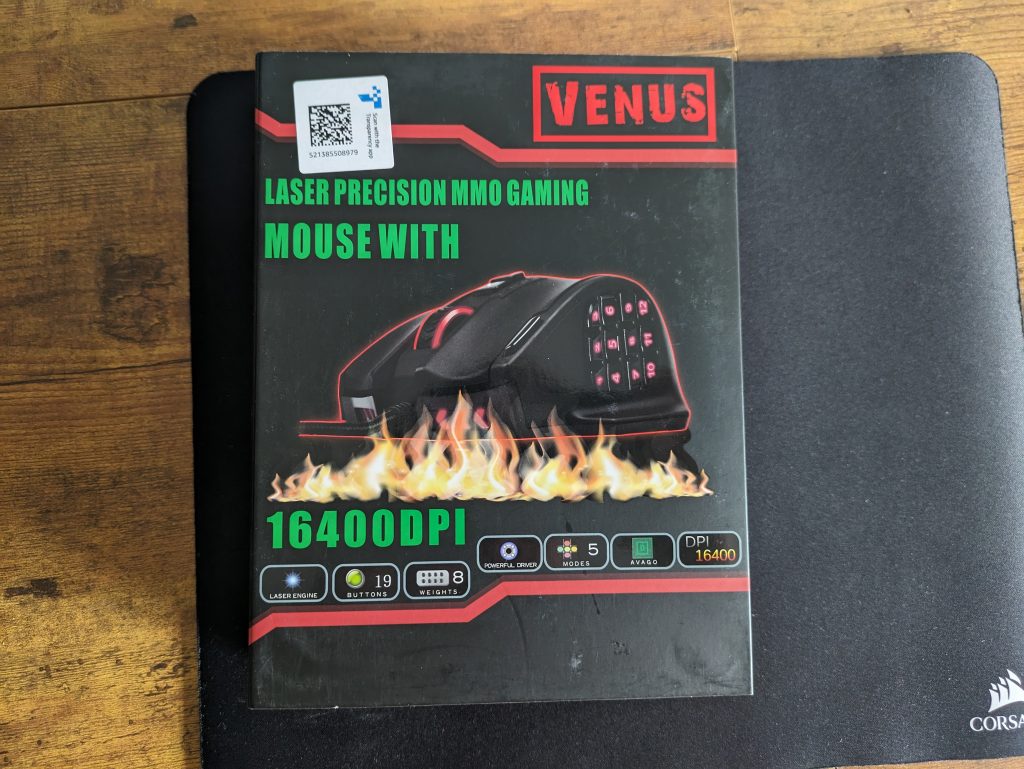 Verpackung der UtechSmart Venus Gaming-Maus von vorne