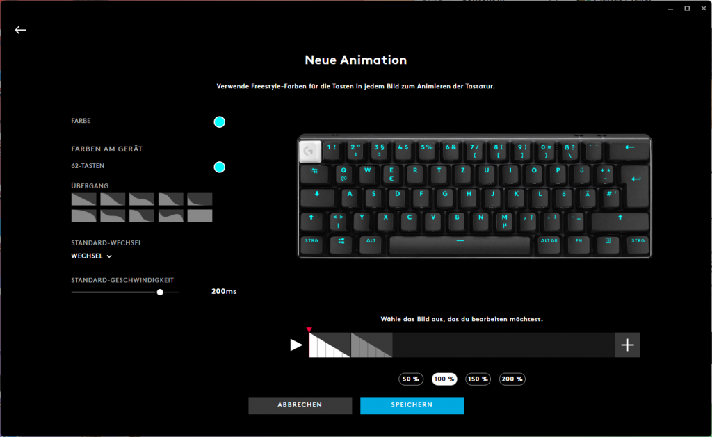 Weitere Effekte der Logitech G PRO X 60 LIGHTSPEED Gaming-Tastatur in der Software