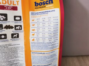 bosch HPC Adult mit Lamm und Reis Hundetrockenfutter Fütterungsempfehlung