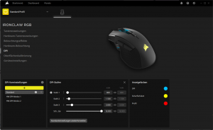 dpi-Einstellungen der Corsair IRONCLAW Gaming-Maus