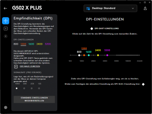dpi-Einstellungen der Logitech G502 X PLUS Gaming-Maus in der Software
