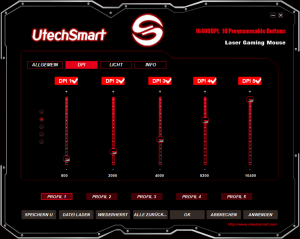 dpi-Einstellungen der Software der UtechSmart Venus Gaming-Maus