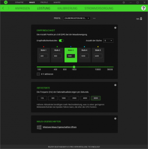 dpi-Einstellungen in der Software der Razer Deathadder V3 Pro Gaming-Maus