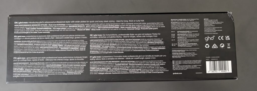 ghd max Styler Glätteisen Verpackung Rückseite