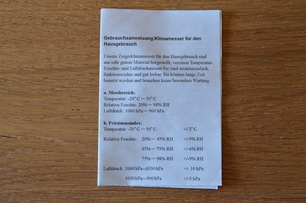 GardenMate Hygrometer und Barometer Bedienungsanleitung