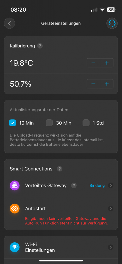 Govee H5179 Thermo-Hygrometer App Geräteeinstellungen-Kalibrierung