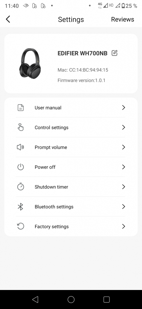 Edifier WH700NB Noise-Cancelling-Kopfhörer Screenshot
