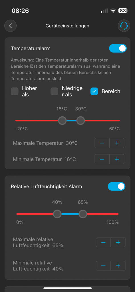 Govee H5179 Thermo-Hygrometer App Einstellung Alarmgrenzen