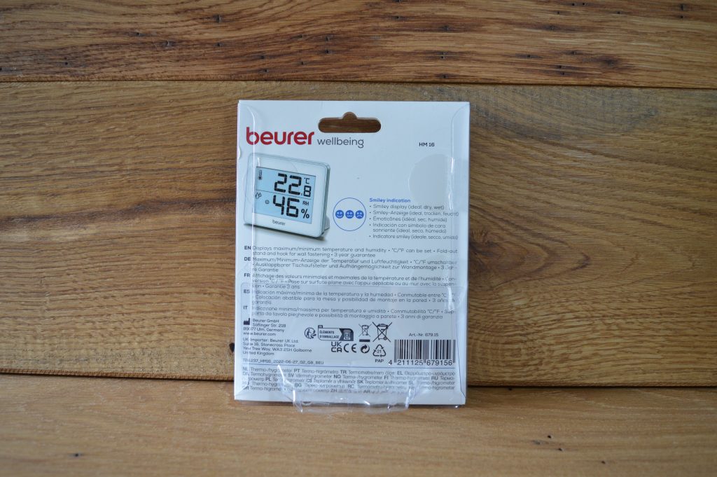 Beurer HM16 Thermo-Hygrometer Verpackung Rückseite