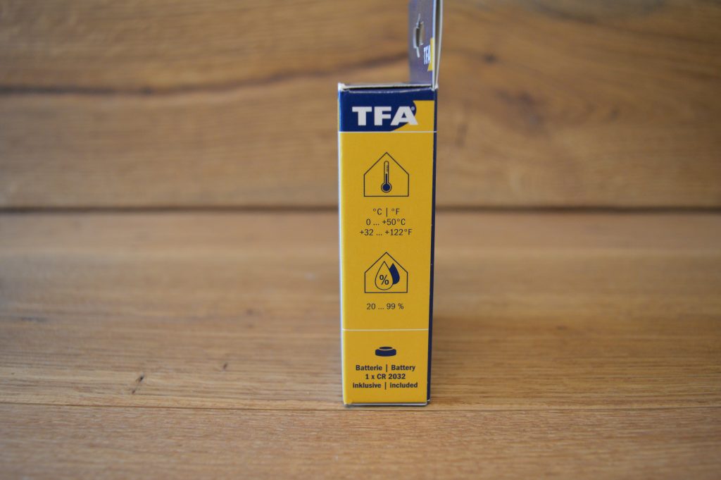 TFA Dostmann Moxx Thermo-Hygrometer Verpackung Seitenansicht