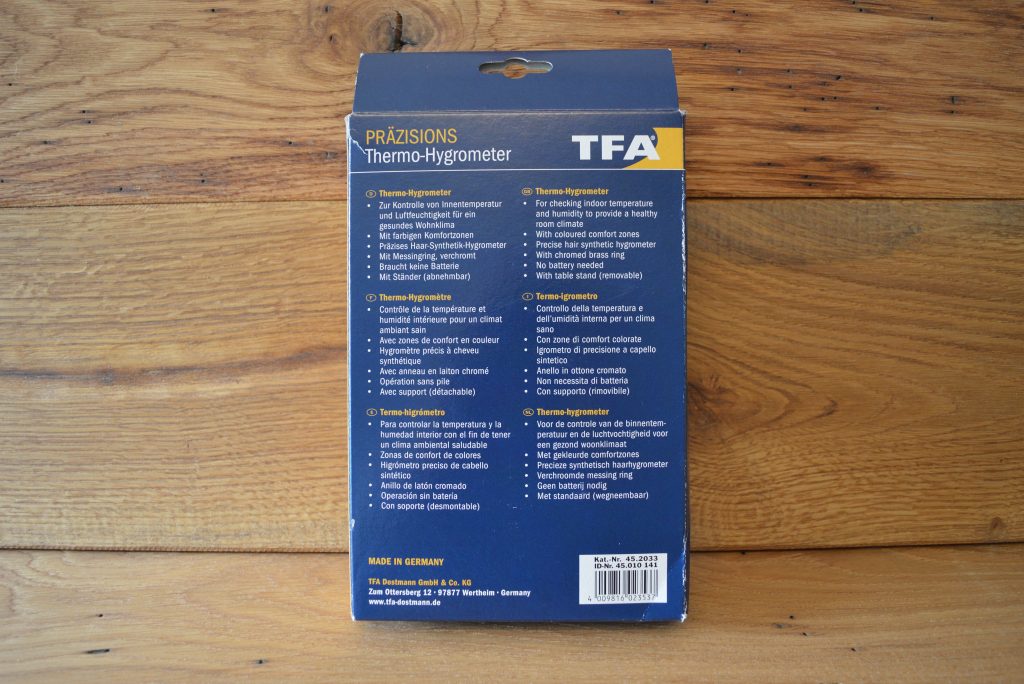 TFA Dostmann Präzisions Thermo-Hygrometer Verpackung Rückseite