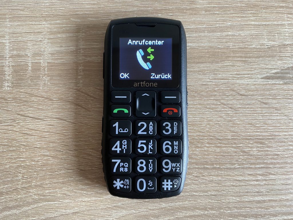 Artfone C1+ Seniorenhandy Menüpunkt Anrufcenter
