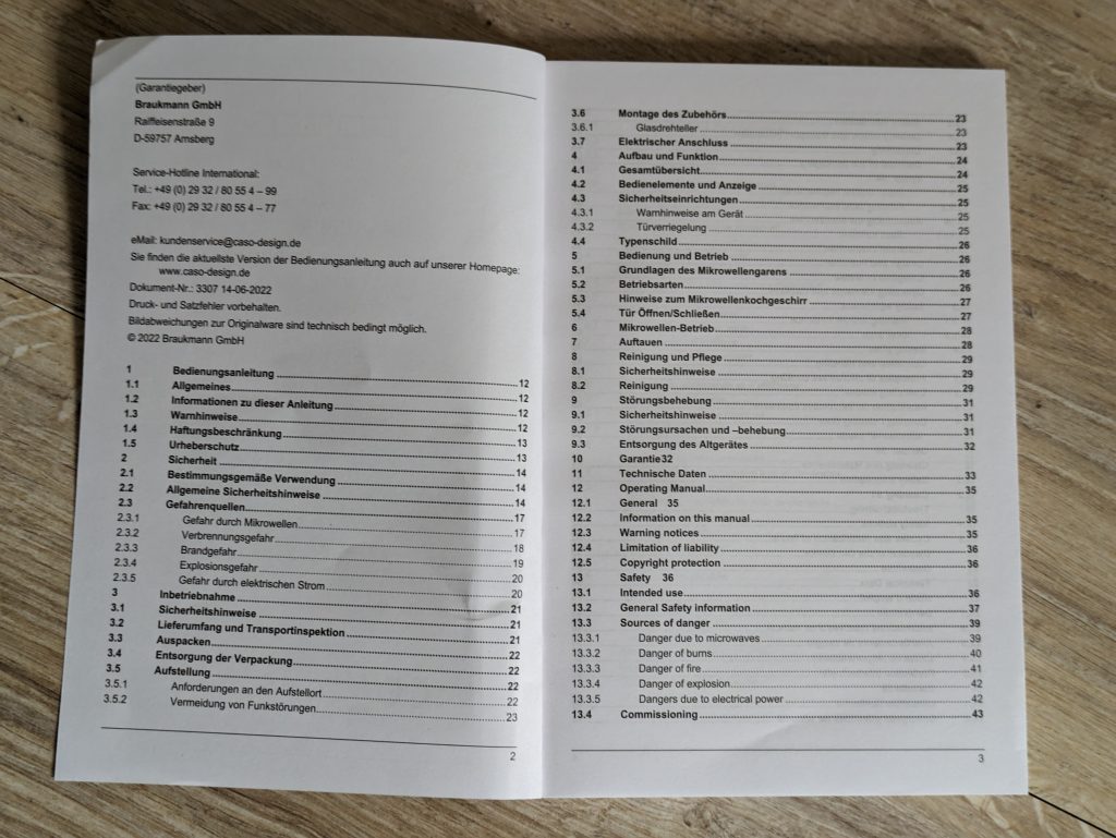 Anleitung der CASO Design M20 Ecostyle Mikrowelle, geöffnet
