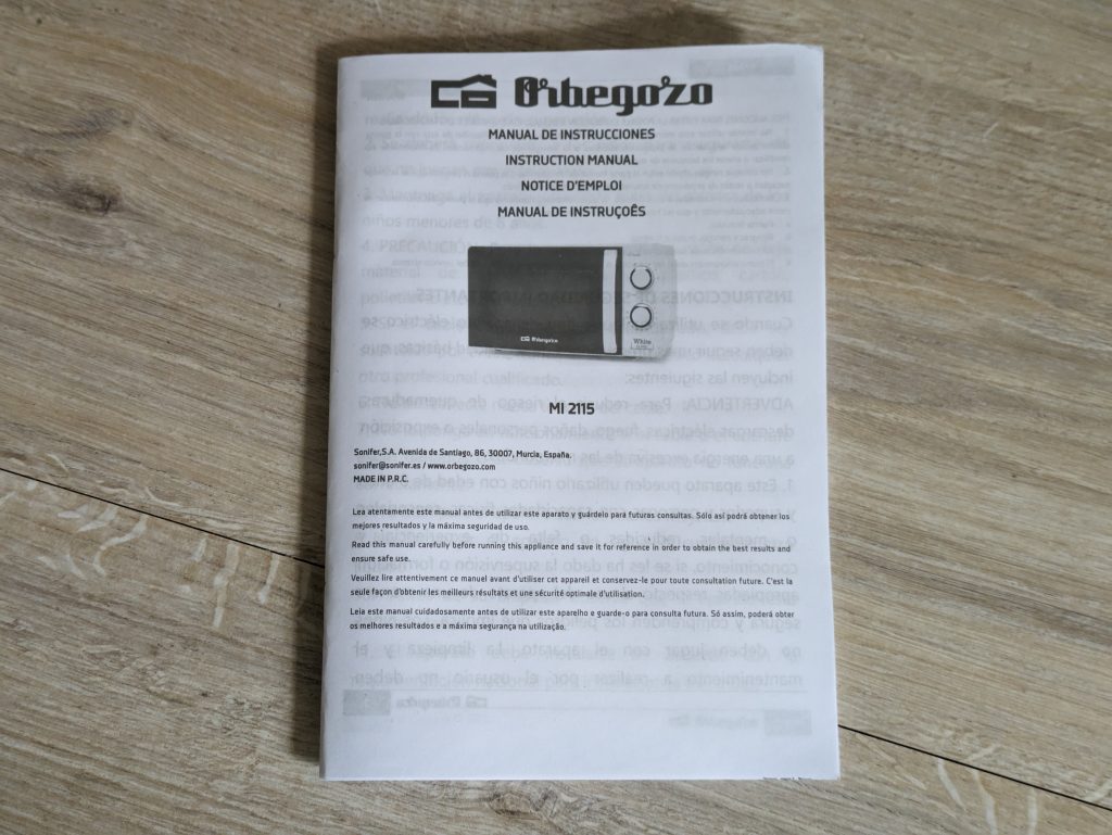 Anleitung der Orbegozo MI 2115 Mikrowelle