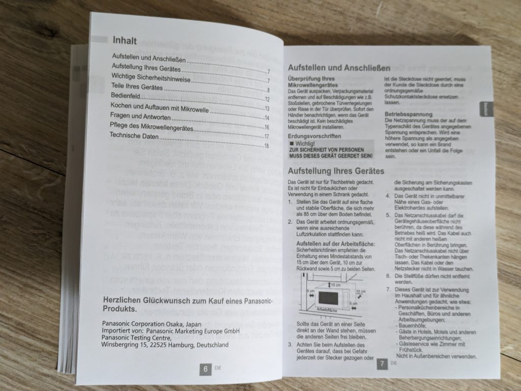 Anleitung der Panasonic NN-E20JWMEPG Mikrowelle, geöffnet