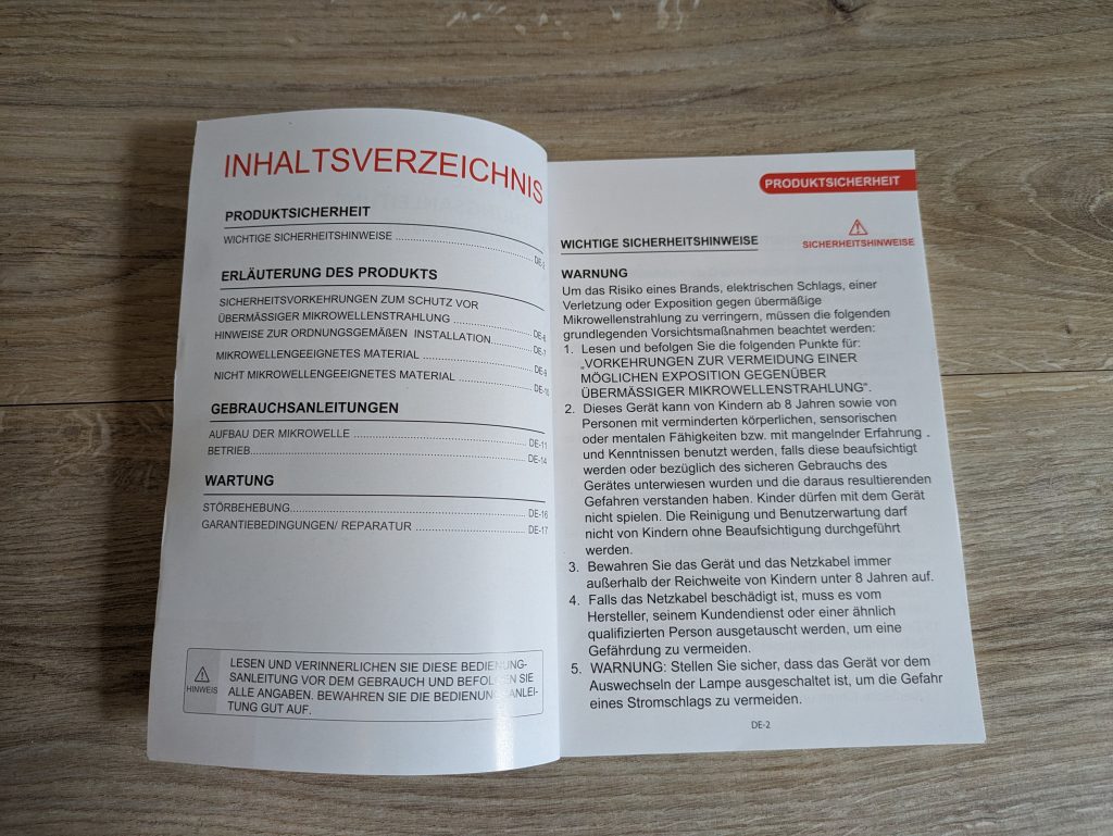 Anleitung der Toshiba MM2-MM20PF Mikrowelle, geöffnet