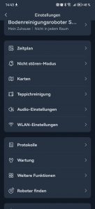 App des SwitchBot S10 Saug-Wisch-Roboters, Einstellungen