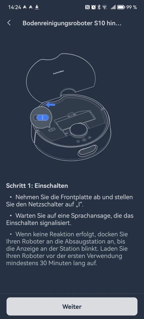 App des SwitchBot S10 Saug-Wisch-Roboters, Hauptseite