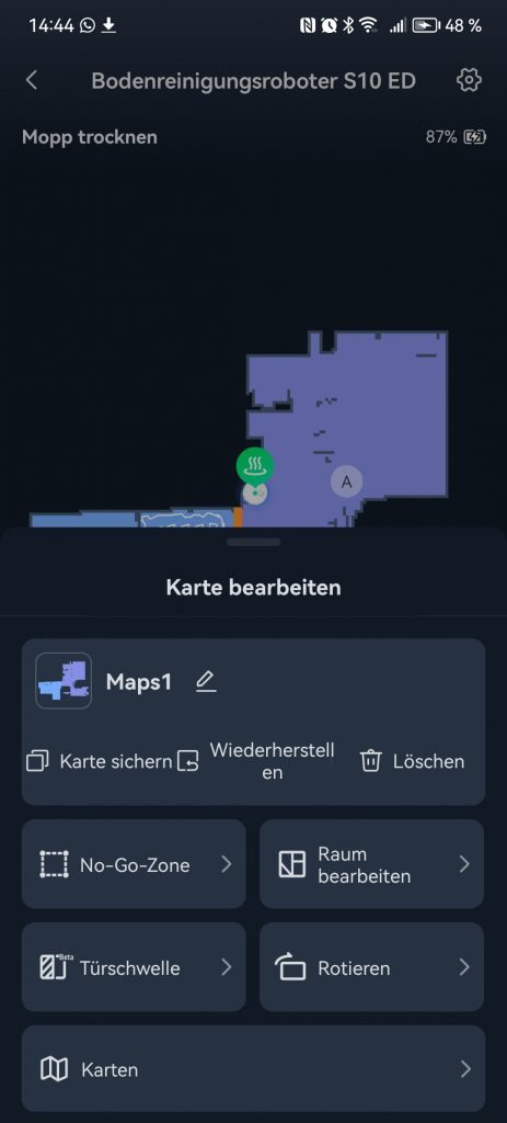 App des SwitchBot S10 Saug-Wisch-Roboters, Kartenbearbeitung