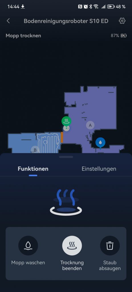 App des SwitchBot S10 Saug-Wisch-Roboters, Trocknung
