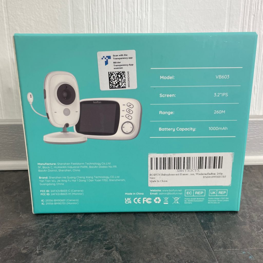 BOIFUN VB603 Babyphone Verpackung Rückseite