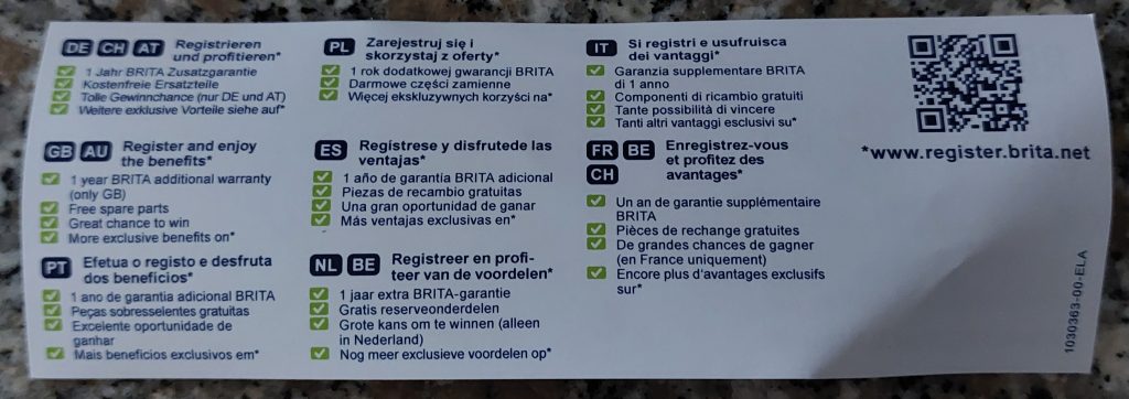 BRITA Wasserfilter-Karaffe Flyer zur Registrierung