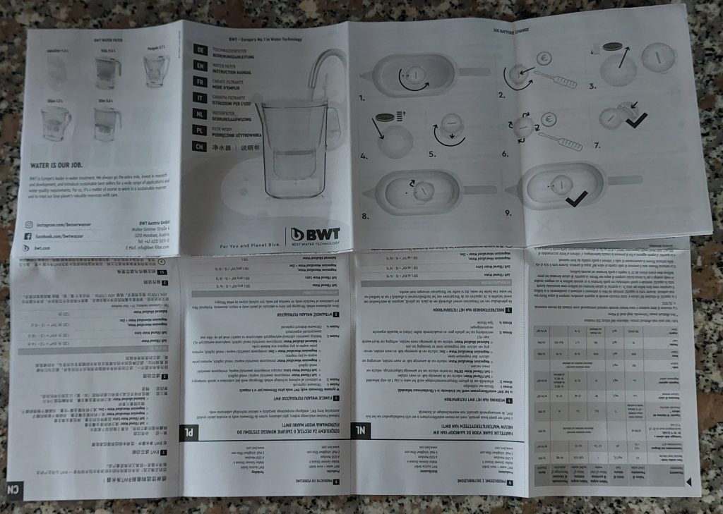 BWT AQUAlizer Home Wasserfilter Bedienungsanleitung mehrfach gefaltet