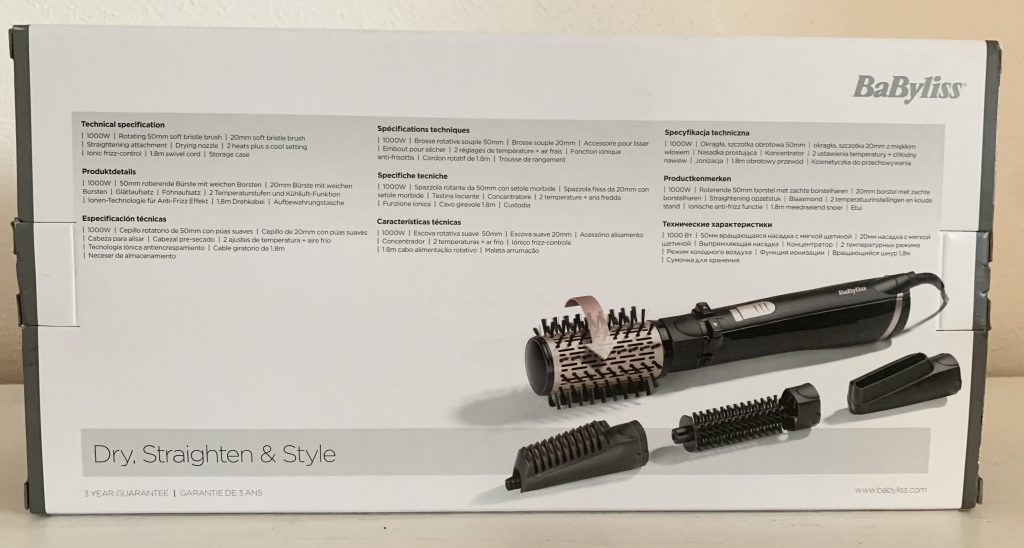BaByliss AS200E Warmluftbürste im Karton von hinten
