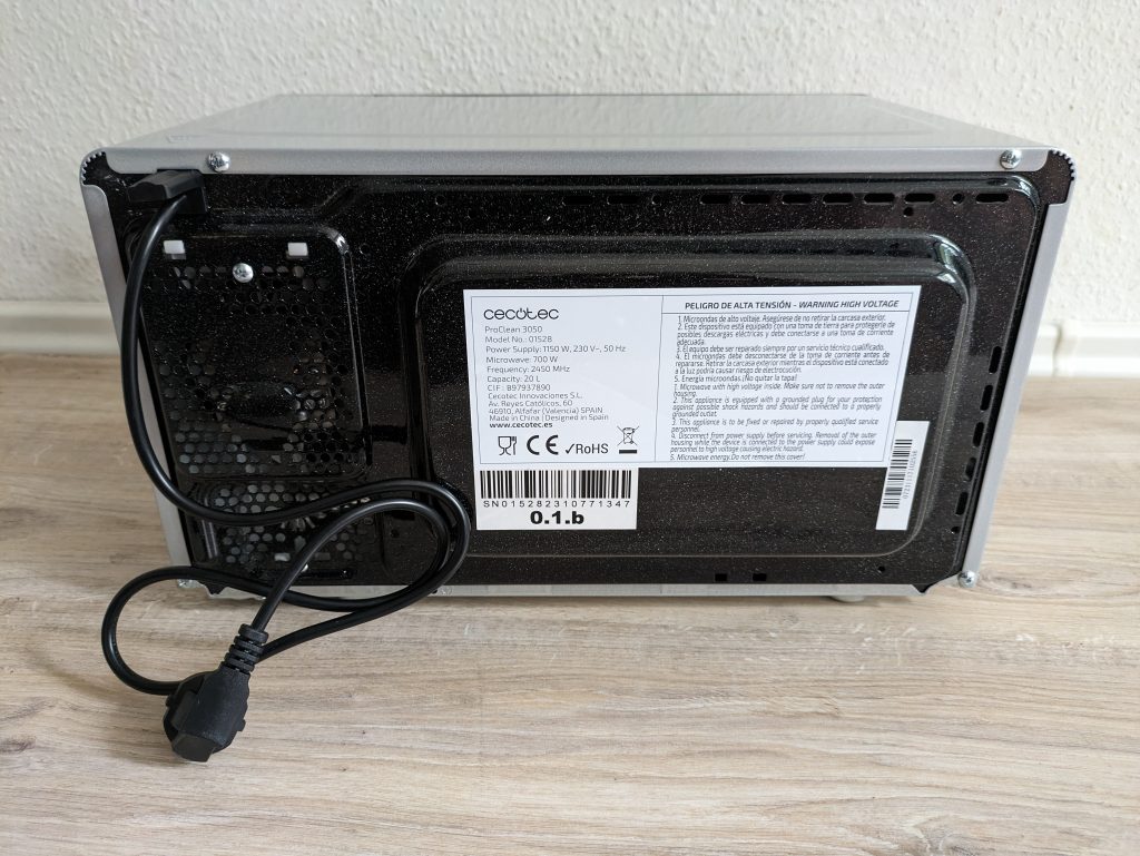Cecotec Microondas ProClean 3050 Mikrowelle von hinten