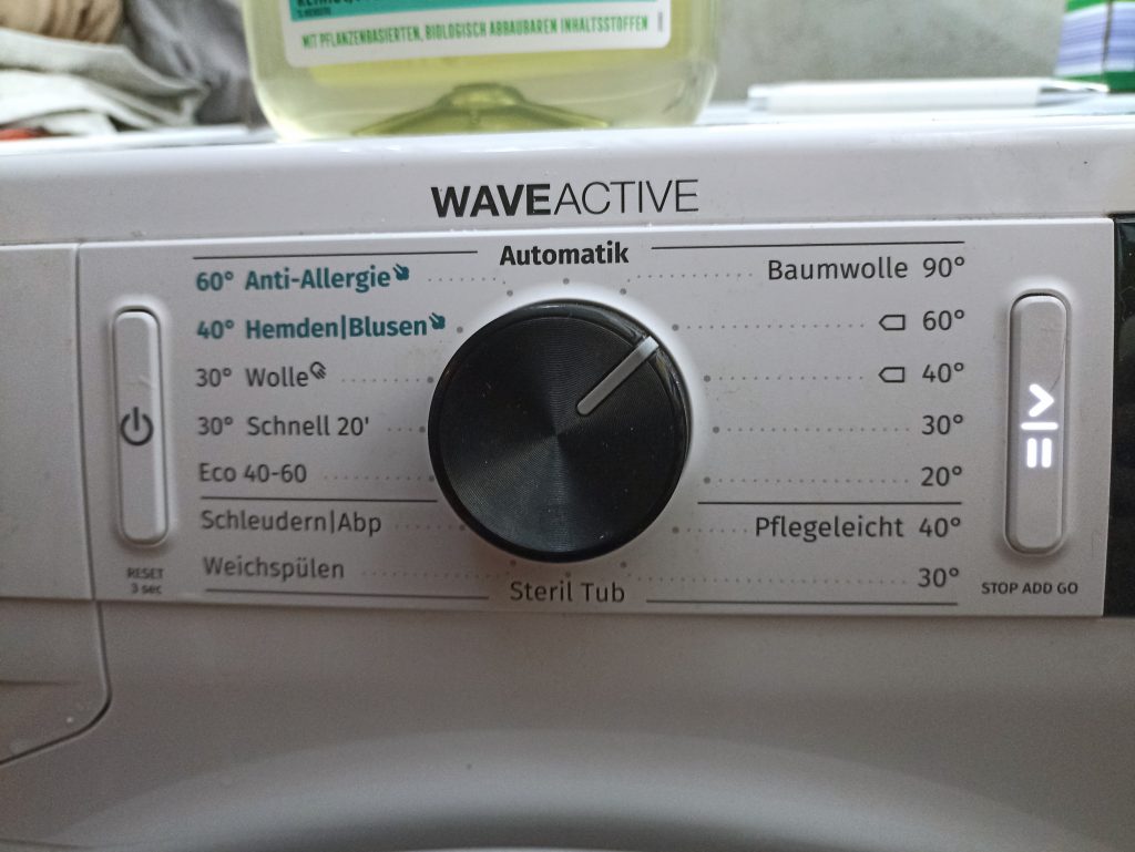 Ecover Universal Waschmittel, Einstellung Waschmaschine, Warmwäsche 60 Grad