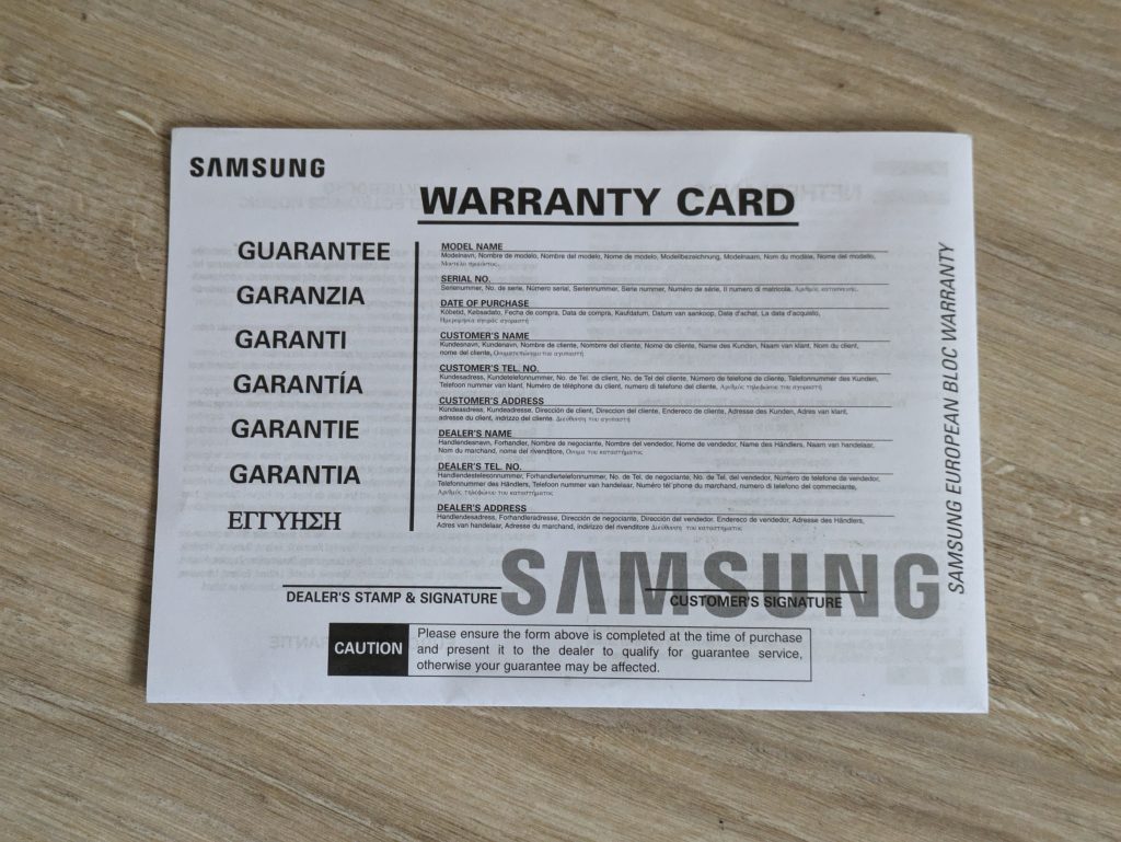Garantie der Samsung MS2AK3515ASEG Mikrowelle, Rückseite