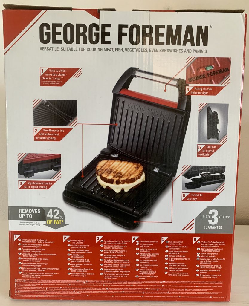 George Foreman 25030-56 Konatktgrill im Karton von hinten