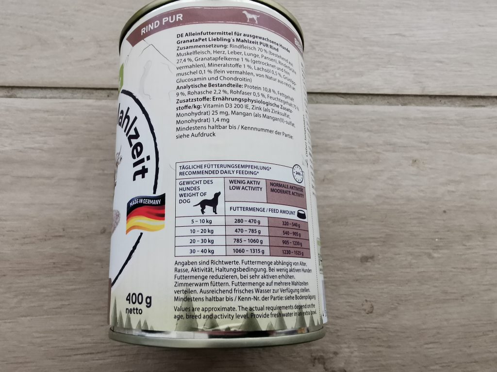 GranataPet Liebling’s Mahlzeit Huhn und Kürbis Hundefutter Dose von hinten 1