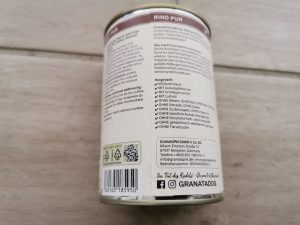 GranataPet Liebling’s Mahlzeit Huhn und Kürbis Hundefutter Dose von hinten 2