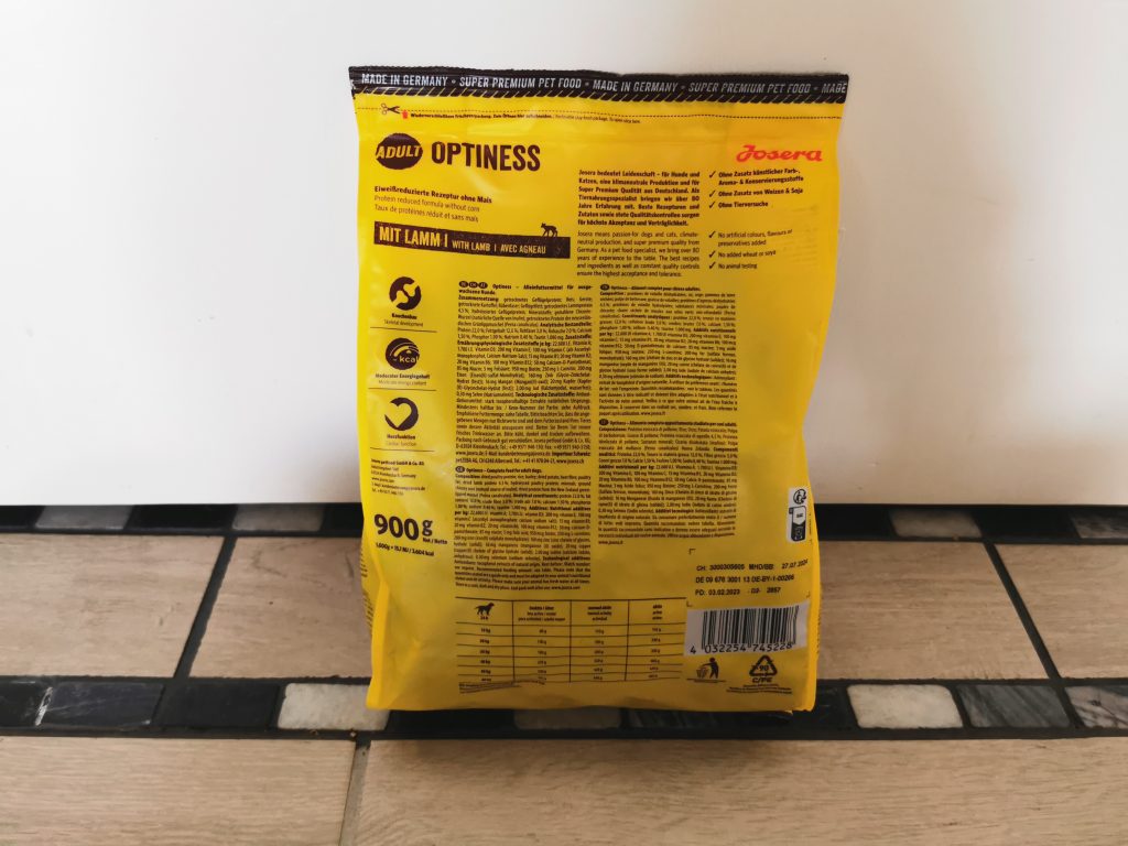 JOSERA Optiness Hundefutter Beutel von hinten