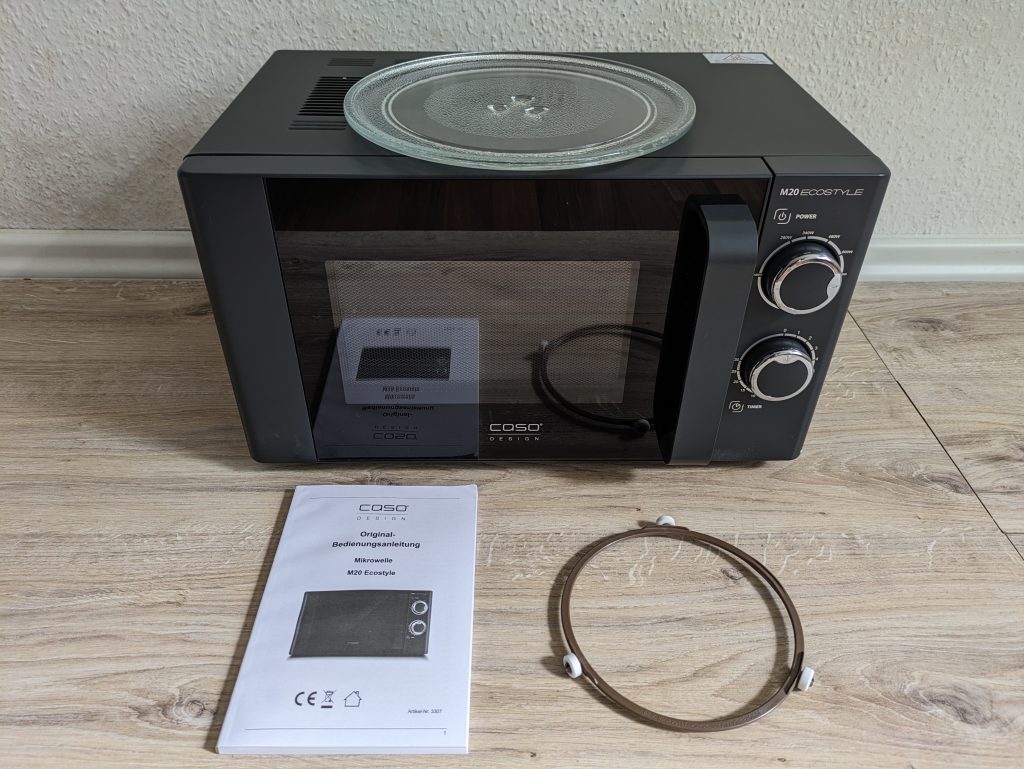 Lieferumfang der CASO Design M20 Ecostyle Mikrowelle