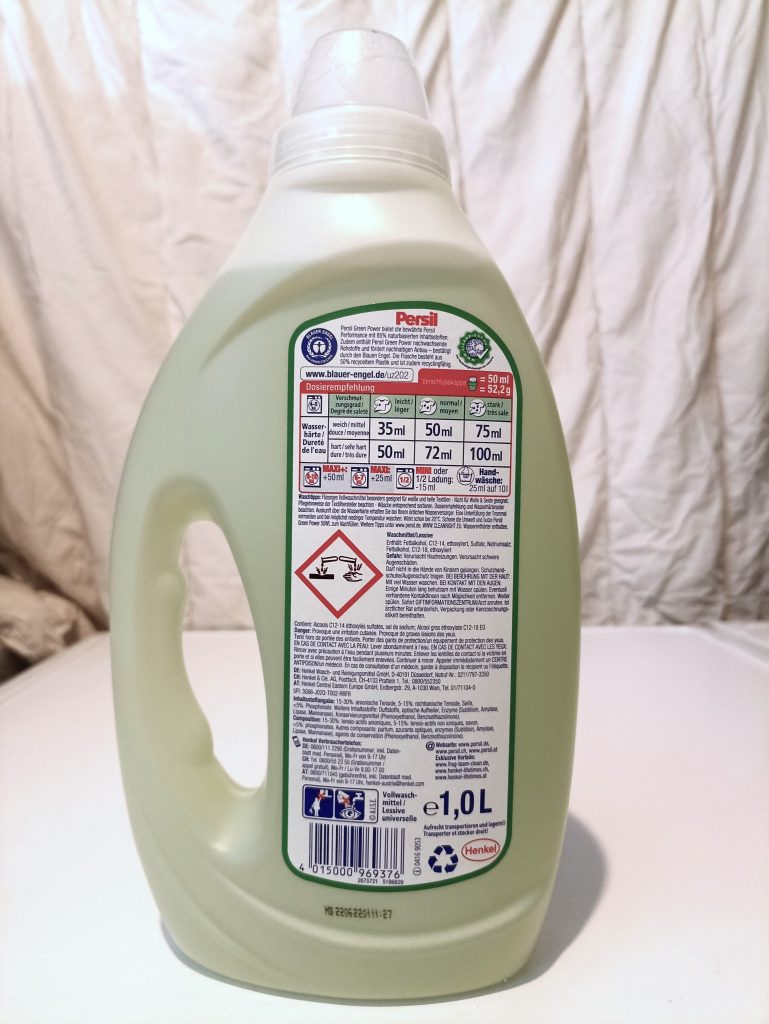 Persil Green Power Waschmittel, Verpackung Rückseite