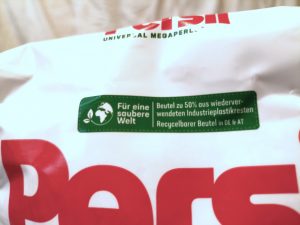 Persil Universal Megaperls Waschmittel, Verpackung Vorderseite Öko-Beschriftung