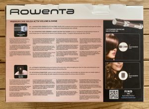 Rowenta Premium Care Brush Activ Volume & Shine CF9540 Warmluftbürste im Karton von hinten