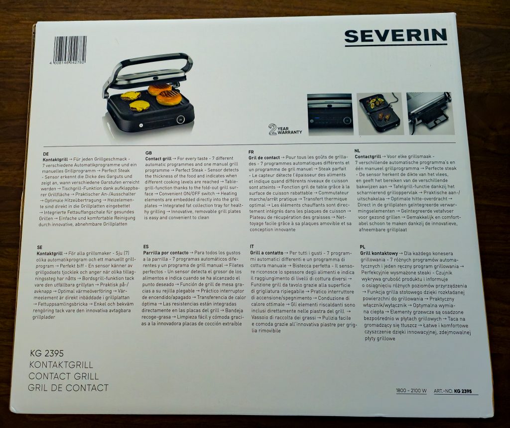 Severin KG 2395 Kontaktgrill Verpackung Rückseite