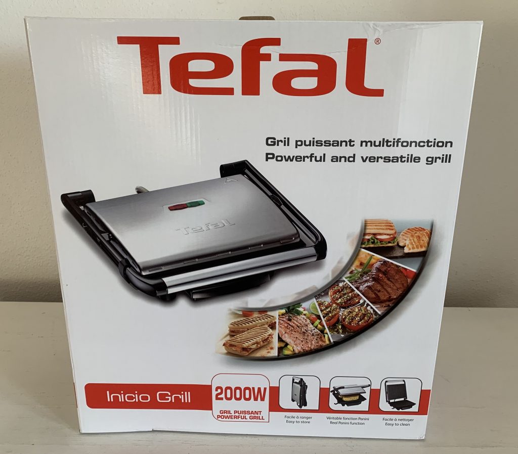 Tefal Inicio GC241D Kontaktgrill im Karton von vorne