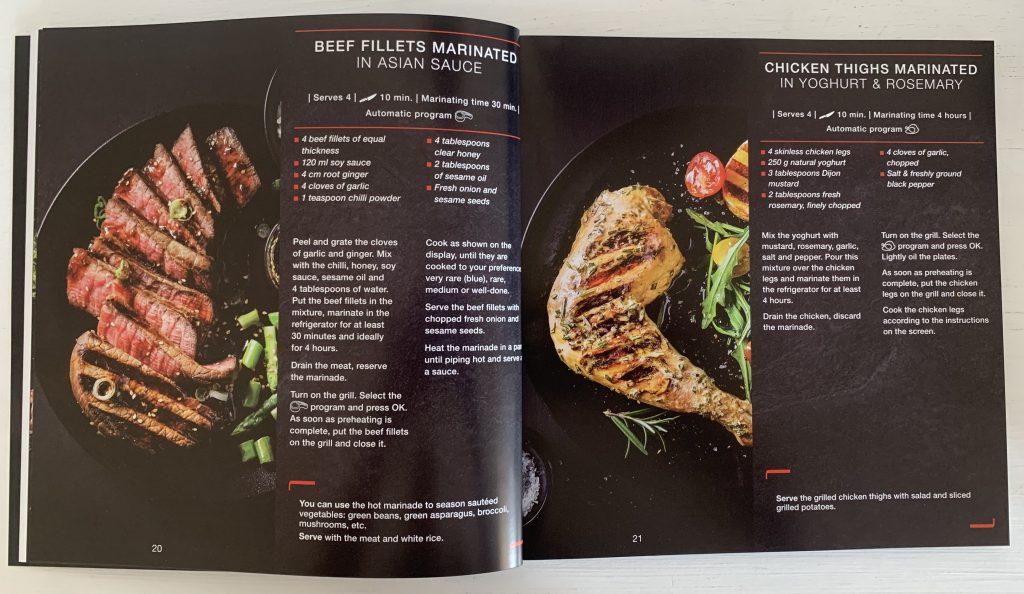 Tefal OptiGrill Elite GC750D16 Kontaktgrill Rezeptbuch von innen