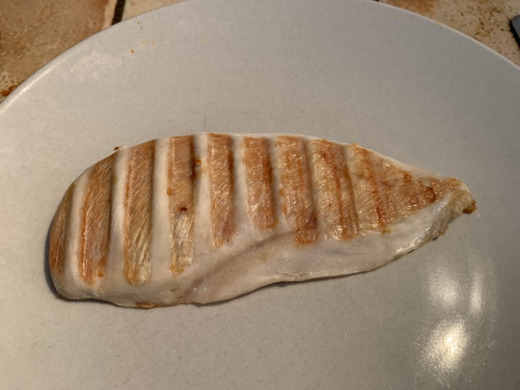 Tefal OptiGrill Elite GC750D16 Kontaktgrill fertiges Hühnerfilet nach Tefal-Zeit