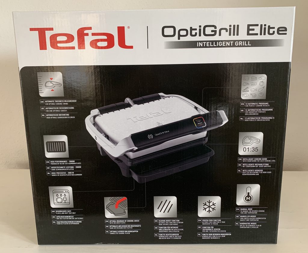 Tefal OptiGrill Elite GC750D16 Kontaktgrill im Karton von hinten