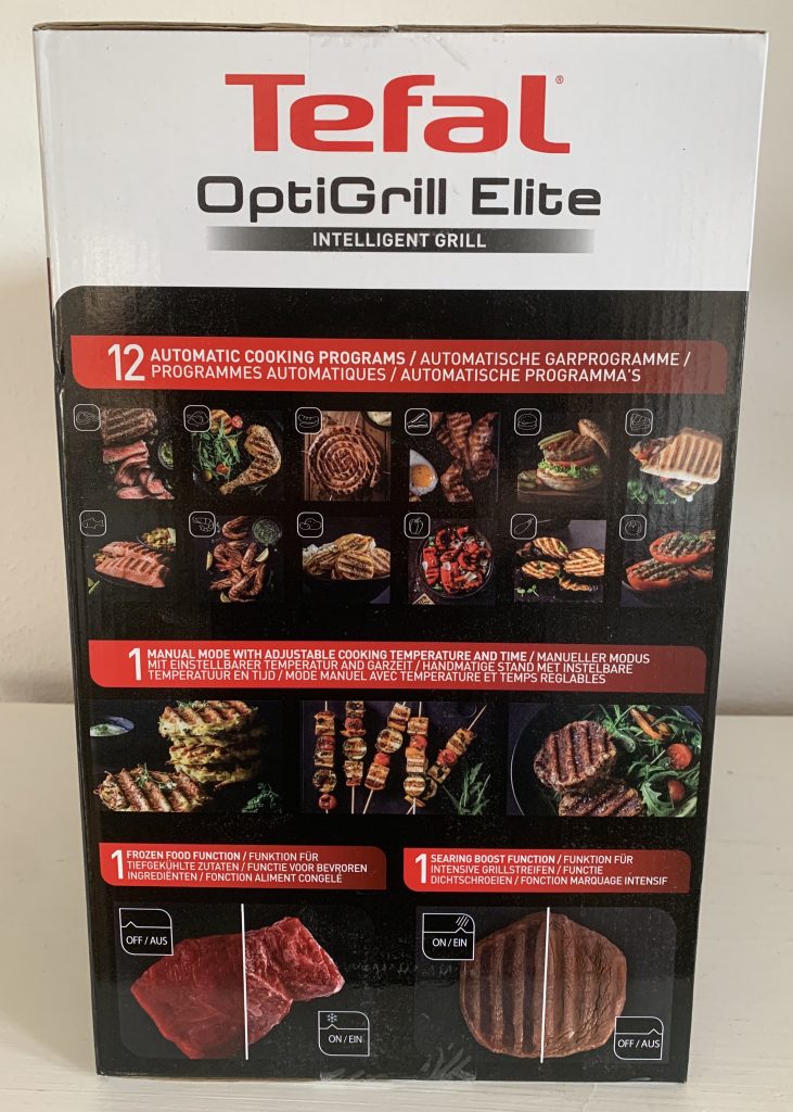 Tefal OptiGrill Elite GC750D16 Kontaktgrill im Karton von links