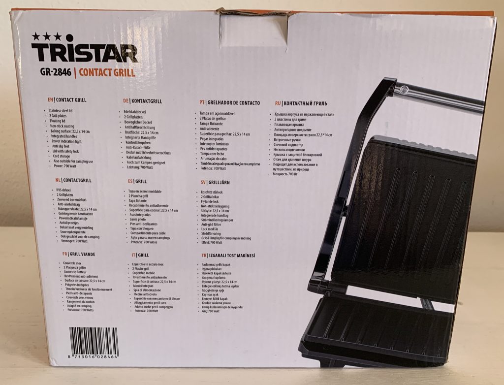 Tristar GR-2846 Kontaktgrill im Karton von hinten