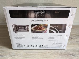 Verpackung der CASO Design M20 Ecostyle Mikrowelle von der Seite