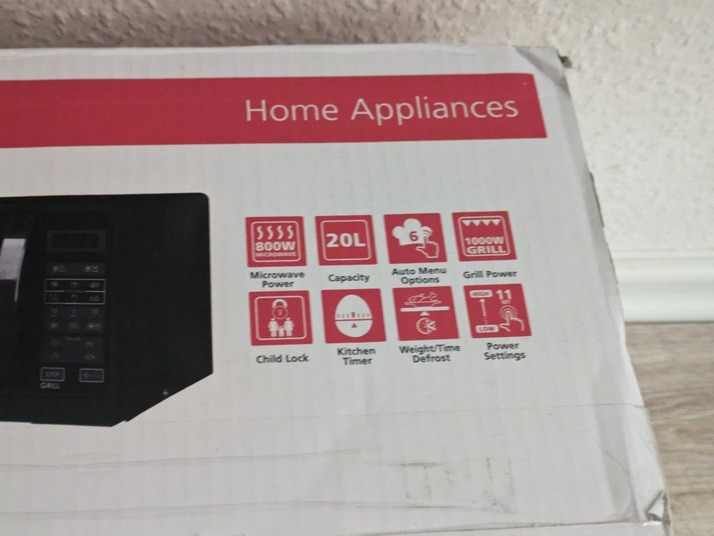 Verpackung der Sharp R642BKW Mikrowelle von oben in der Nahansicht