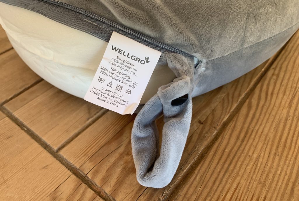 WELLGRO-Nackenkissen Etikett mit Reinigungshinweisen